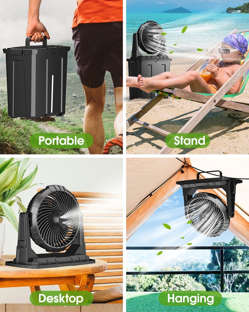 Ausic Portable Misting Fan - 9L Bucket, 10-inch Outdoor Fans for Patios/Camping/Beach/Golf etc., 20000mAh USB Rechargeable Battery Powered Floor Water Cooling Fan, 3 Strong Winds, 3 Spray Mister - Image 5